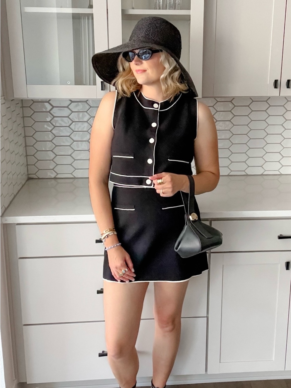 OAK + FORT Black Mini Skirt with White Trim